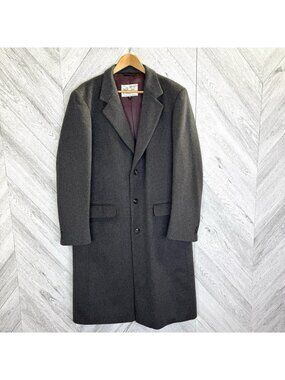 VTG Wool Cashmere Blend Overcoat Mens 44T (XL) Gray Long Single Breasted Coat